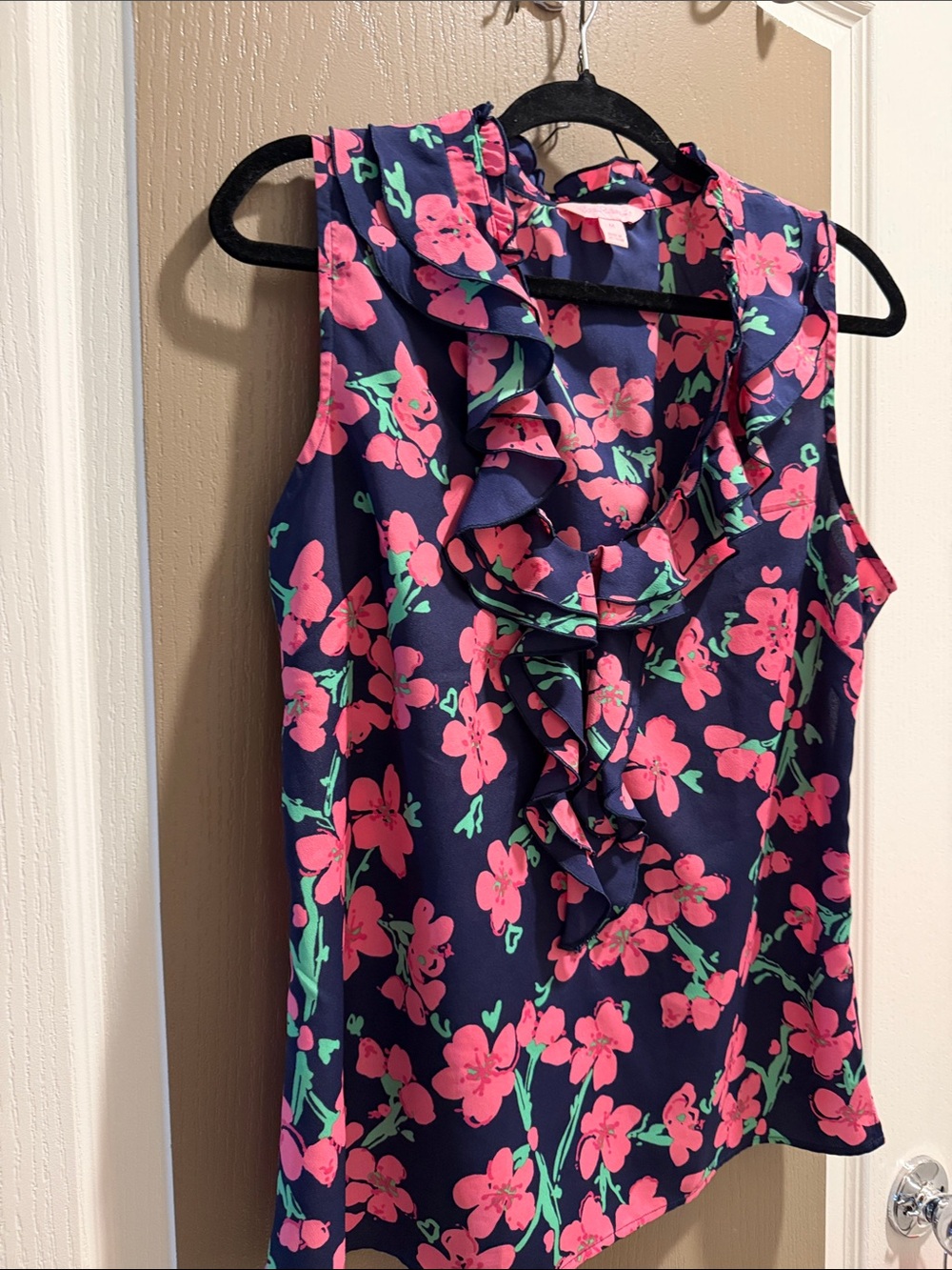 Lilly Pulitzer Sleeveless Ruffle Neck Floral Print Blouse Women's Medium